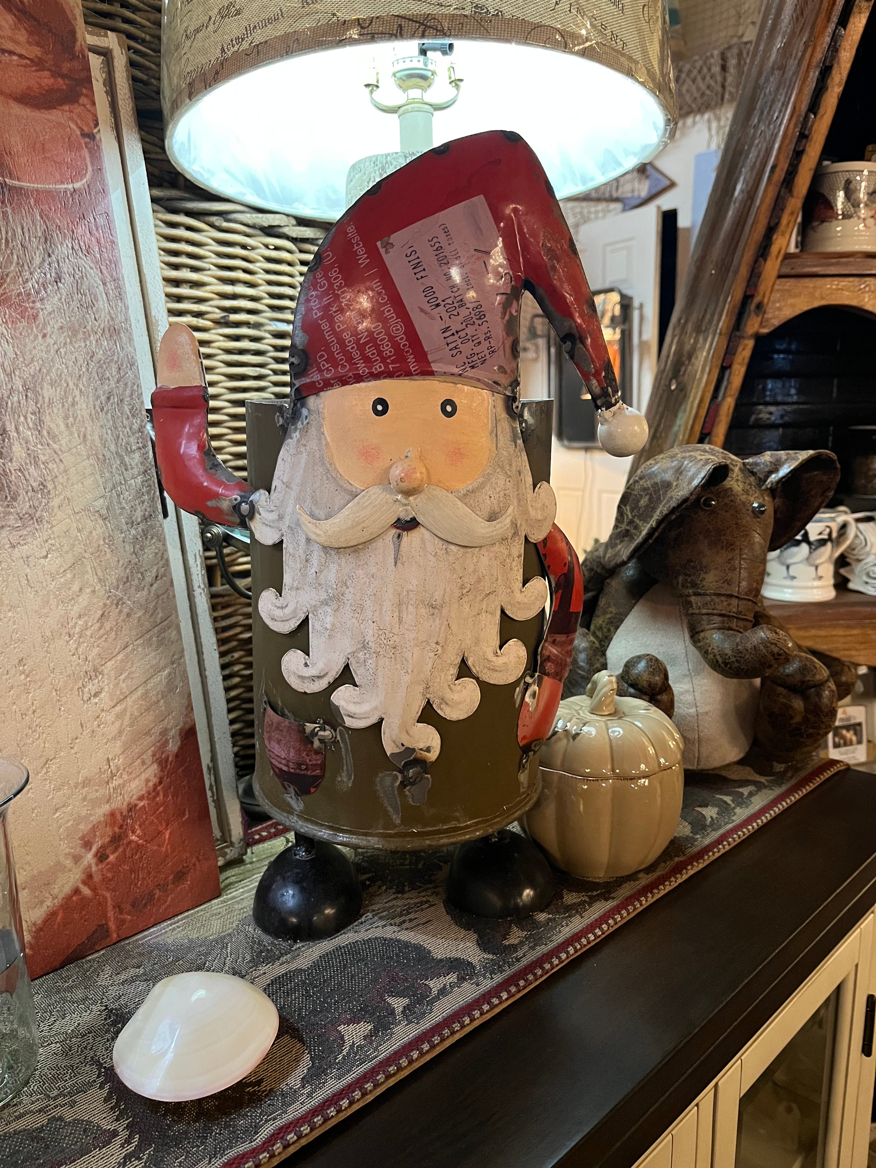 Ornament - metal Santa pail