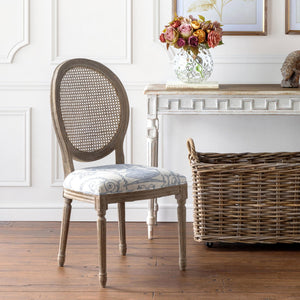 French Blue Bouquet Cane Dining Chair