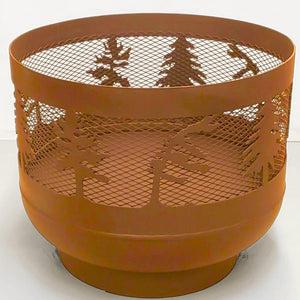 Standard Size Carved Fire Pit - Windswept Pine Trees