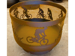 Standard Size Carved Fire Pit - Cyclists - Muskoka Fire Pits