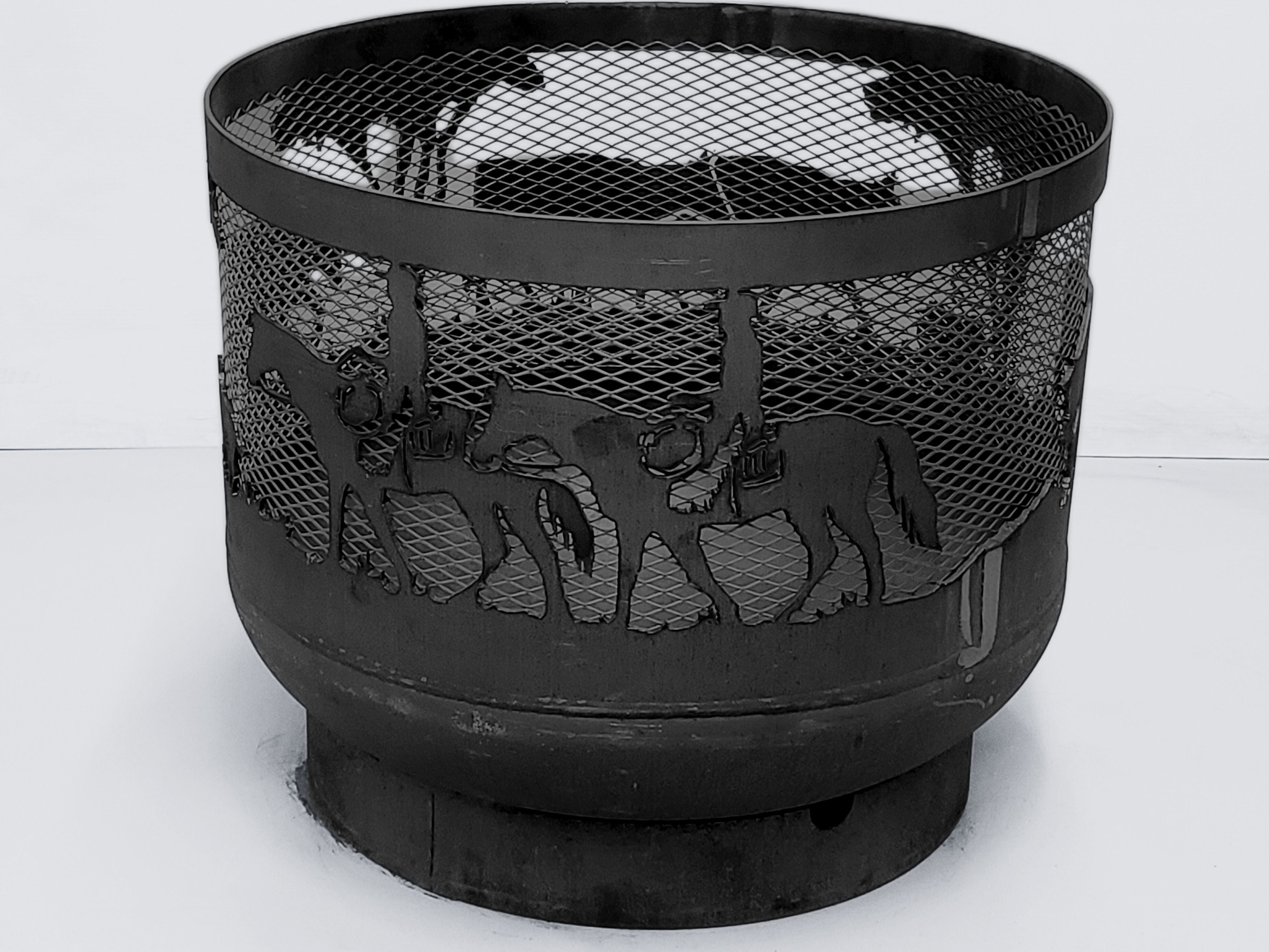 Standard Size Carved Fire Pit - Cow Boys