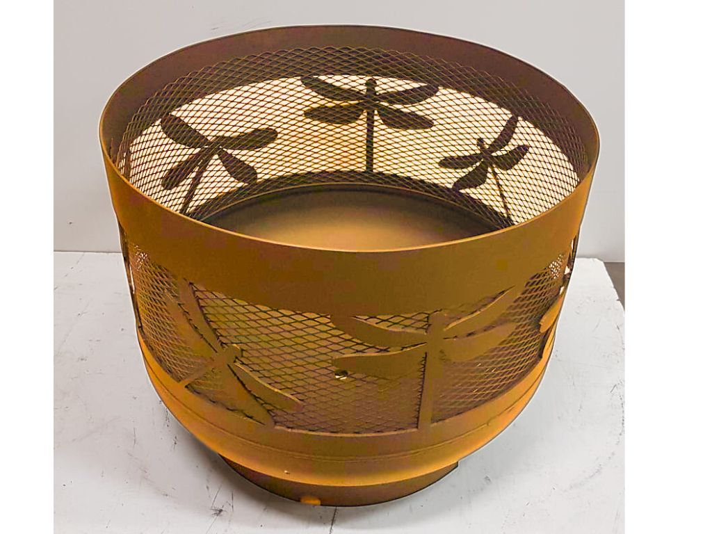Standard Size Carved Fire Pit - Dragonflies - Muskoka Fire Pits