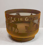 Load image into Gallery viewer, Standard Size Carved Fire Pit - Life is Good - Muskoka Fire Pits
