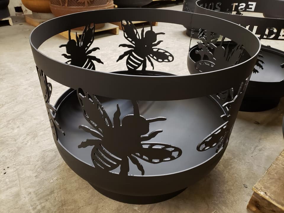 Standard Size Carved Fire Pit - Honey Bees - Muskoka Fire Pits