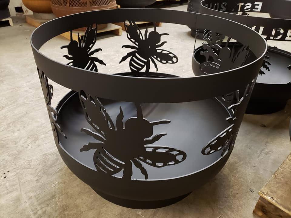 Standard Size Carved Fire Pit - Honey Bees