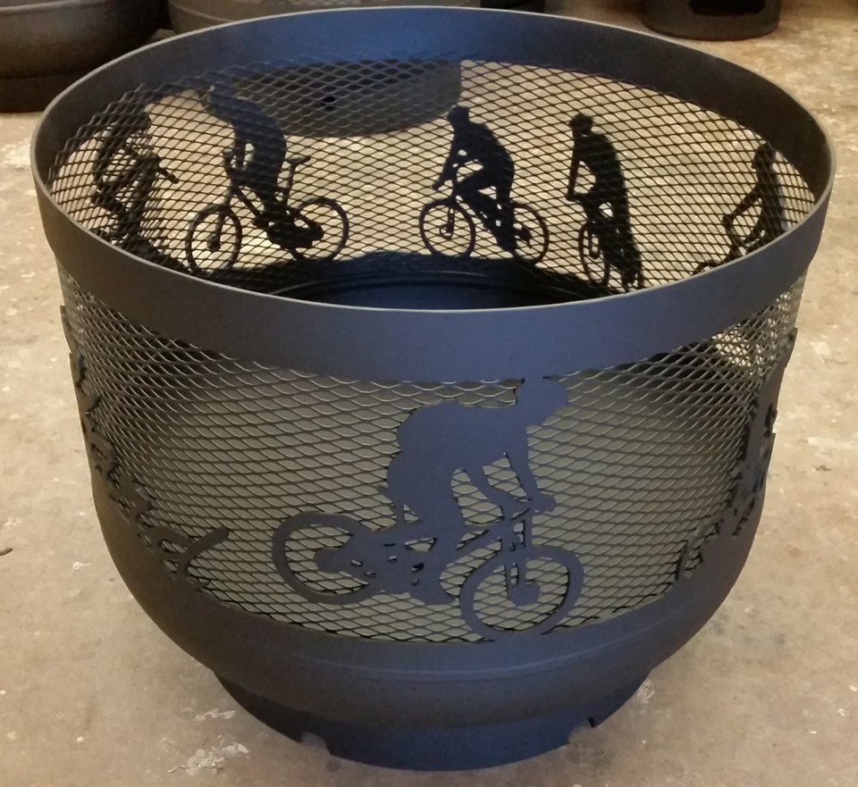 Standard Size Carved Fire Pit - Cyclists