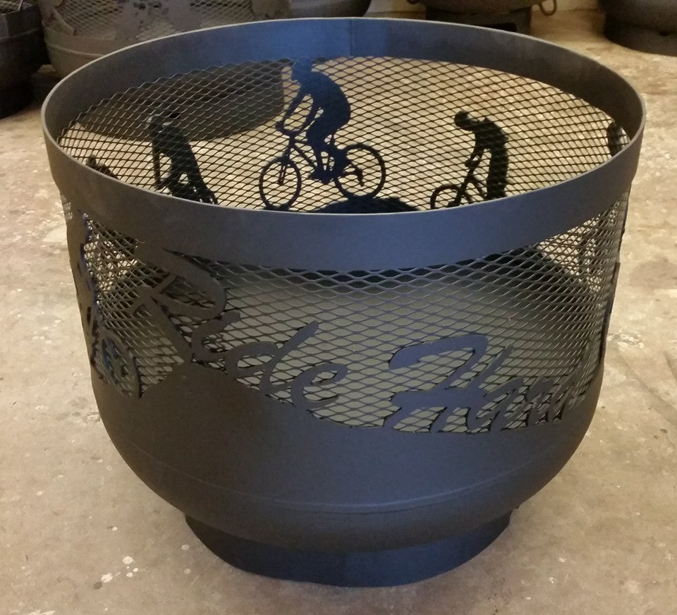 Standard Size Carved Fire Pit - Cyclists
