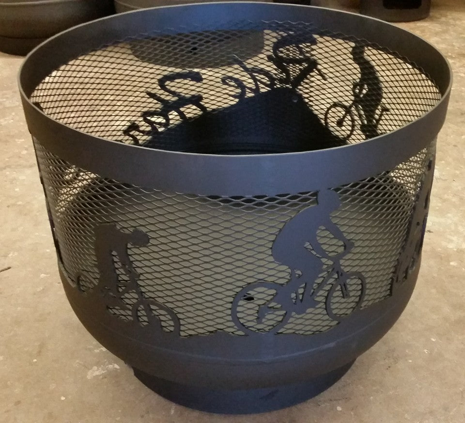 Standard Size Carved Fire Pit - Cyclists
