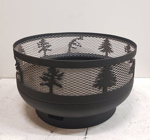 Low Profile Carved Fire Pit - Windswept Pine Trees
