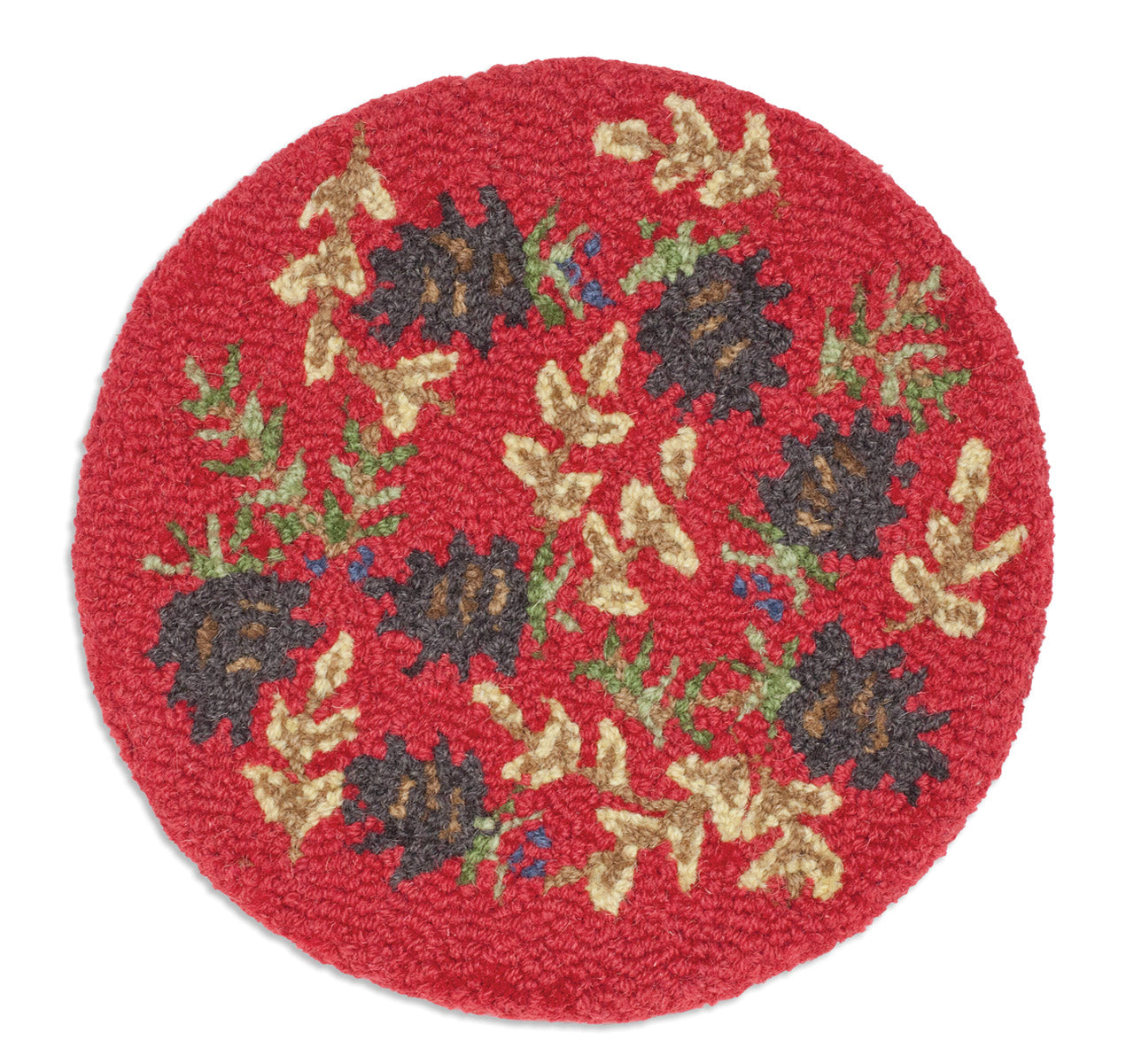 Rug Hooked Chair Pad- Red Pinecone