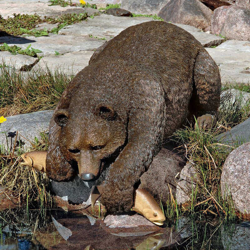 Outdoor Brown Bear Fishing Statue