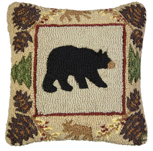 Large Black Bear & Cones Pillow